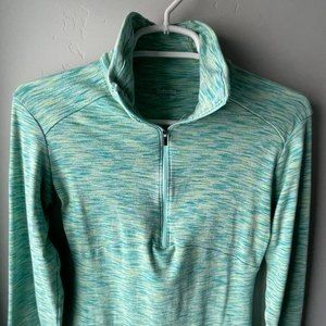 Columbia Spacedye Stretch Fit Long Sleeve Shirt 1/4 Zip Green Blue Women's S